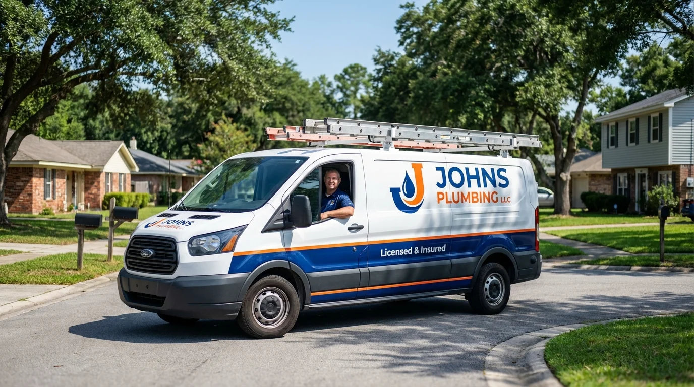 Johns Plumbing LLC service van in Salisbury, NH