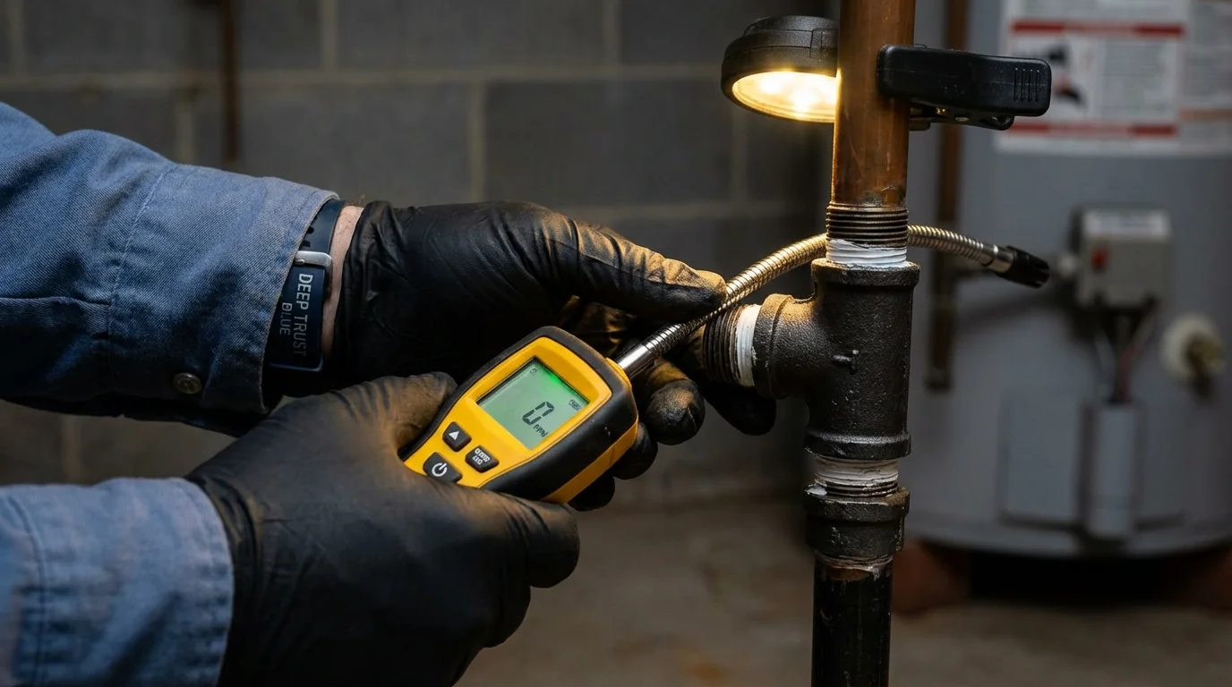Gas leak detection with electronic sniffer by Johns Plumbing LLC in Salisbury