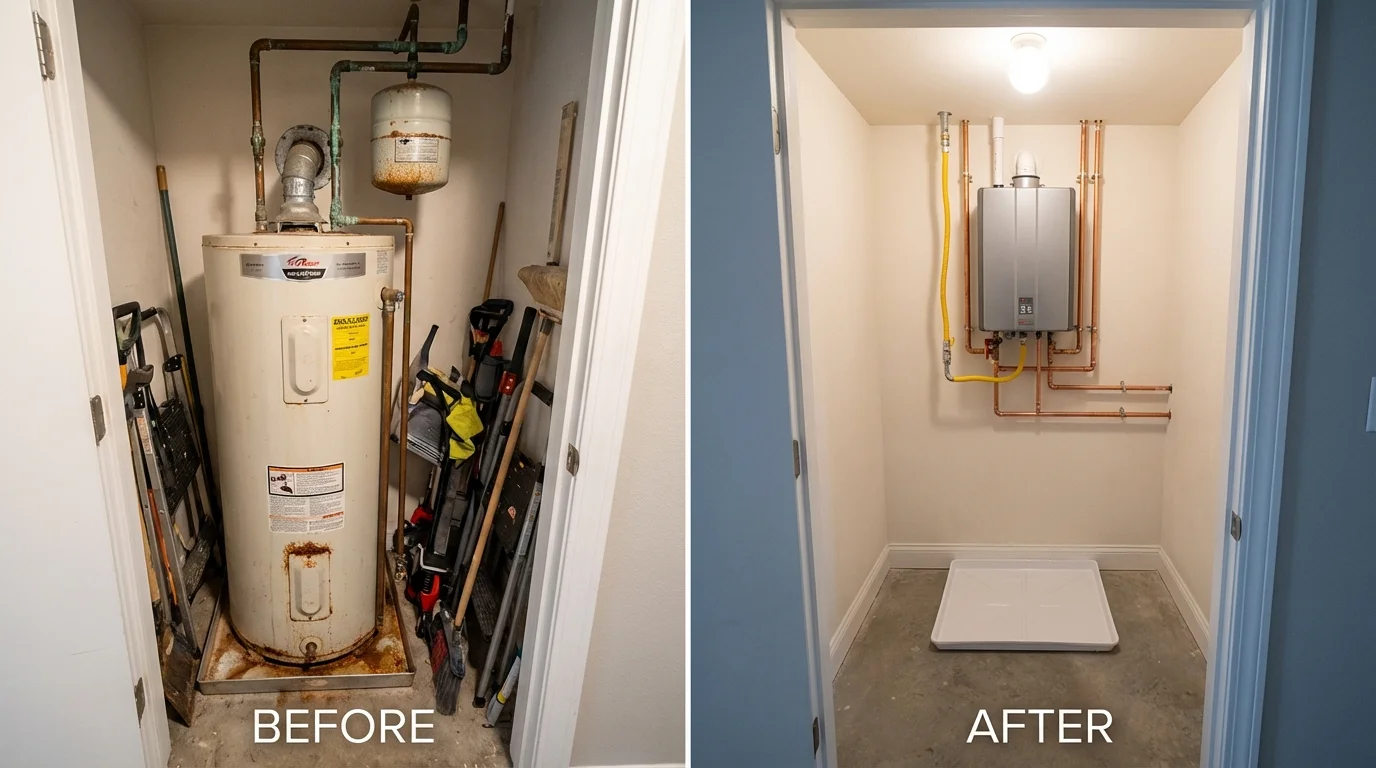 Tank water heater versus wall-mounted tankless unit comparison for Salisbury, NH homeowners