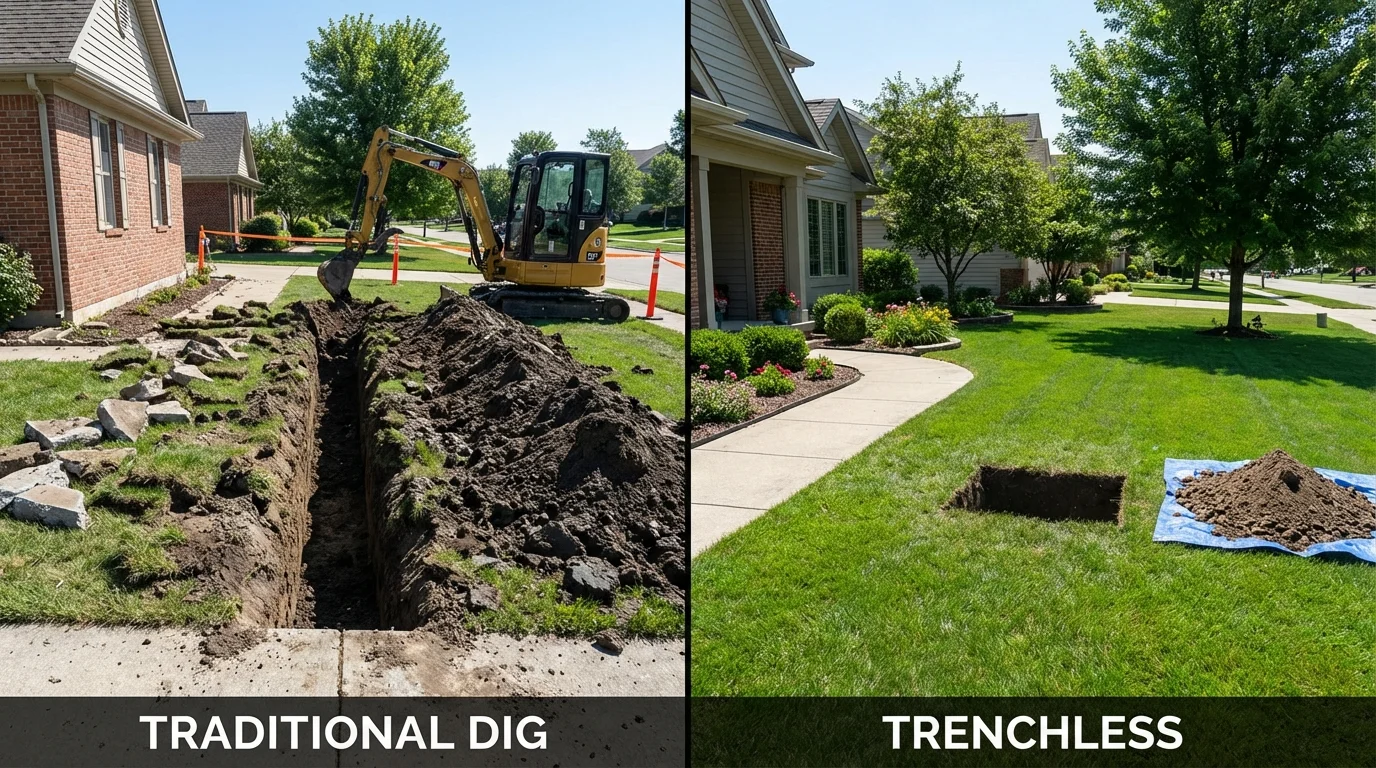 Trenchless sewer repair with minimal yard damage versus traditional excavation in Salisbury, NH